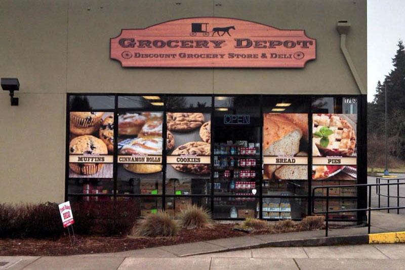 Grocery Depot Window & Sign Display at Xtreme Grafx in Albany, Oregon
